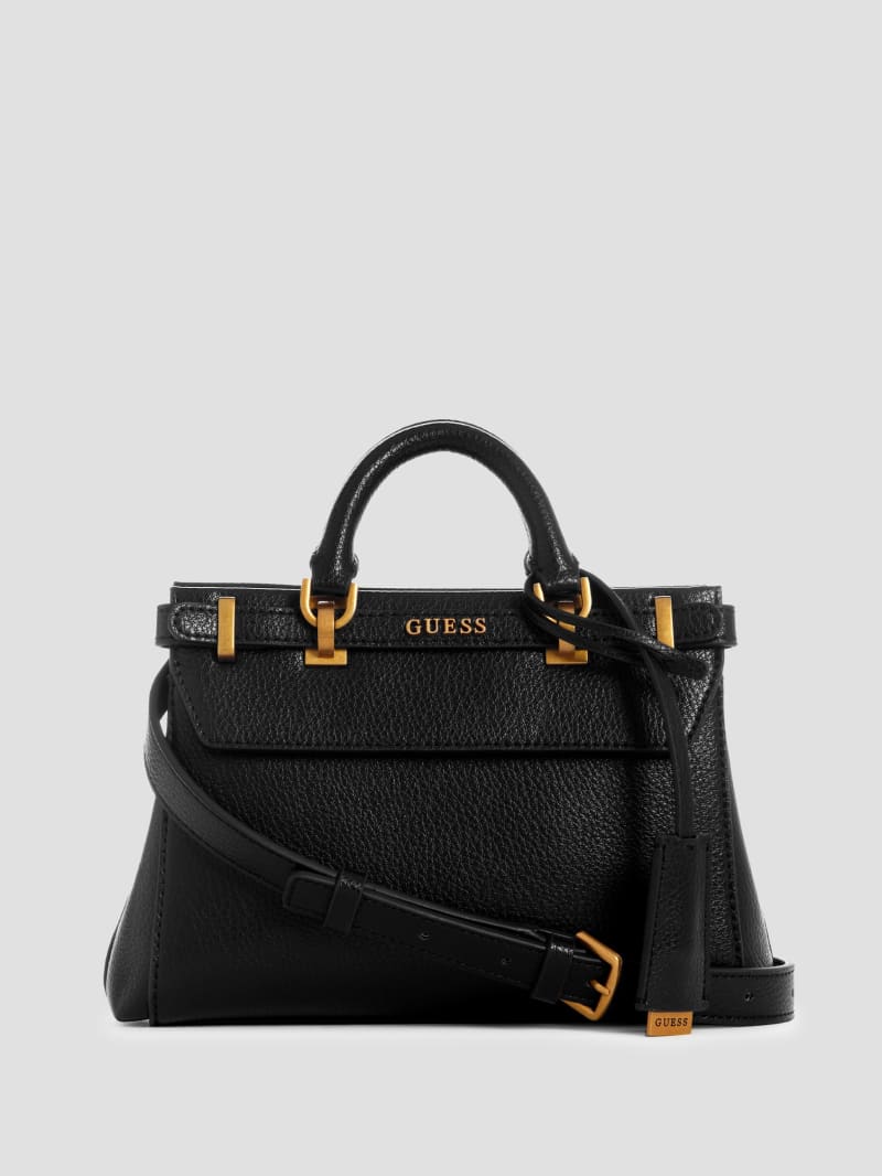 Guess Sestri Pebbled Mini Satchel - Black Floral Print