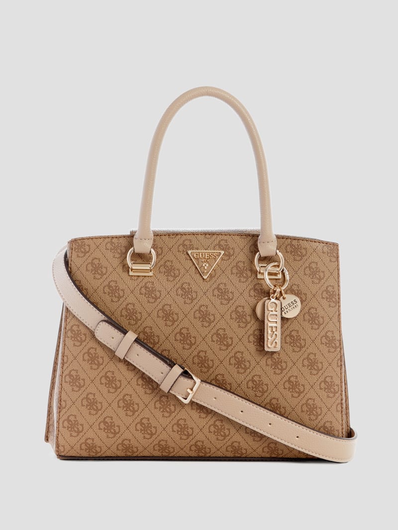 Guess Noelle Quattro G Girlfriend Satchel - Latte Logo