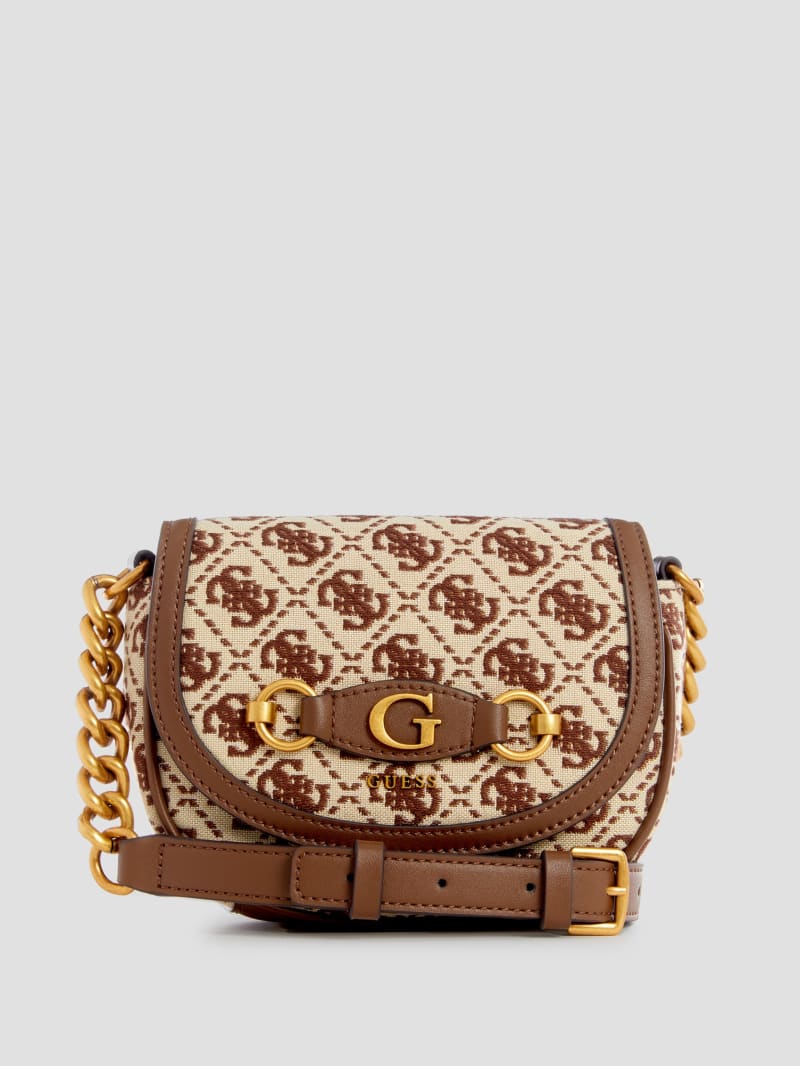 Guess Izzy Jacquard Logo Mini Crossbody - Brown Multi