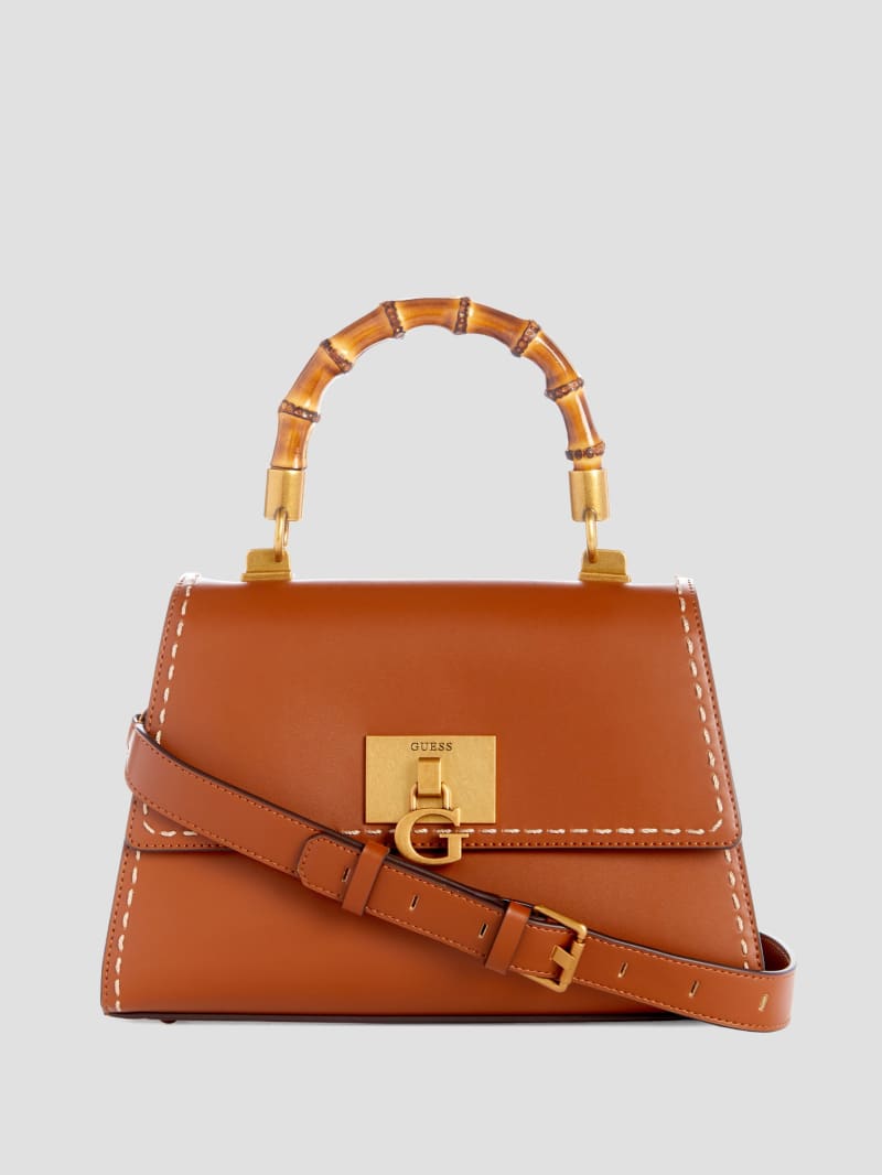 Guess Stephi Bamboo Handle Mini Satchel - Cognac