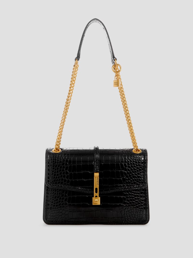 Guess James Croc Convertible Bag - Black Floral Print