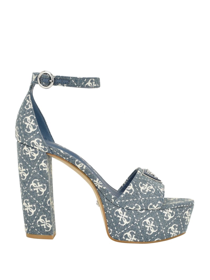 Guess Setone Denim Quattro G Platform Heels - Denim Tie Dye