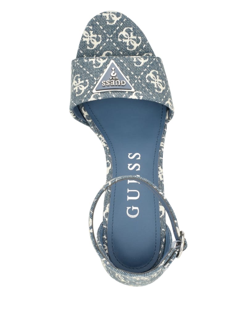 Guess Setone Denim Quattro G Platform Heels - Denim Tie Dye