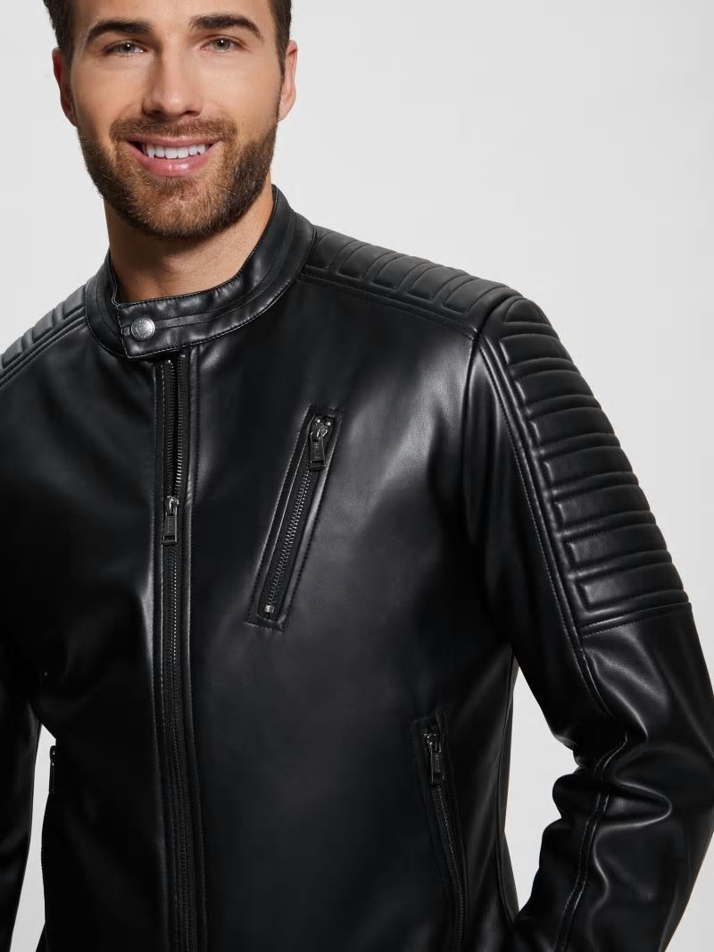 Guess Faux-Leather Biker Jacket - Black