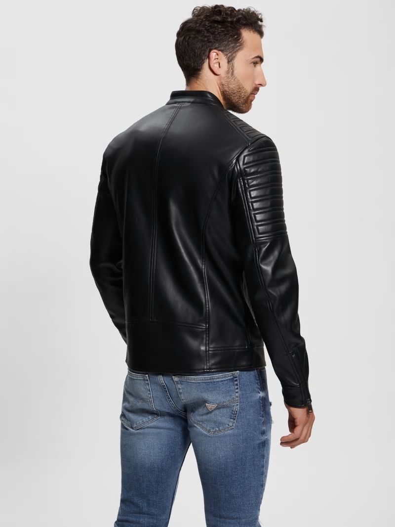 Guess Faux-Leather Biker Jacket - Black