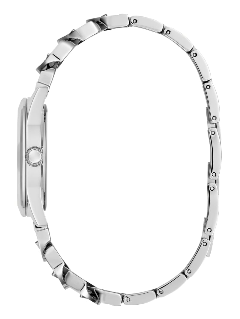 Guess Silver-Tone Crystal Curb Chain Analog Watch - Silver