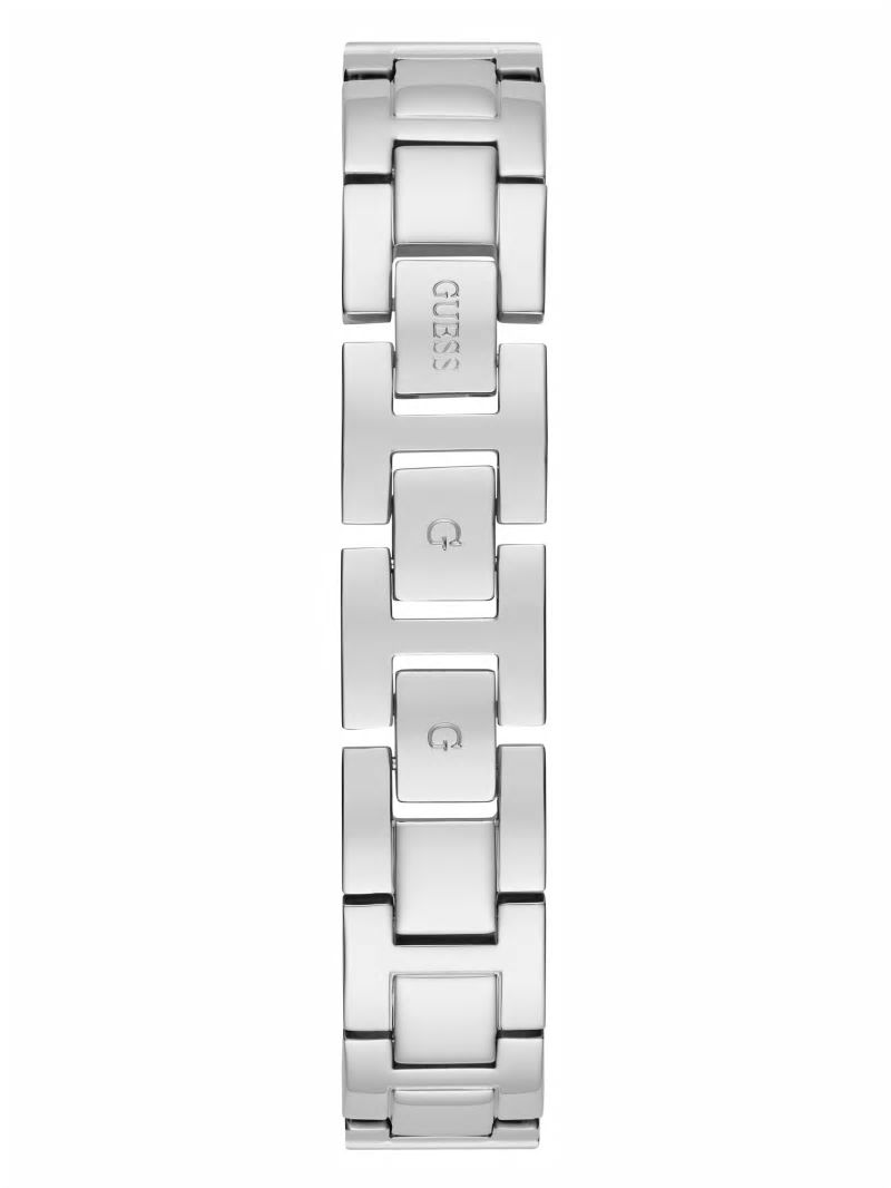 Guess Silver-Tone Crystal Curb Chain Analog Watch - Silver