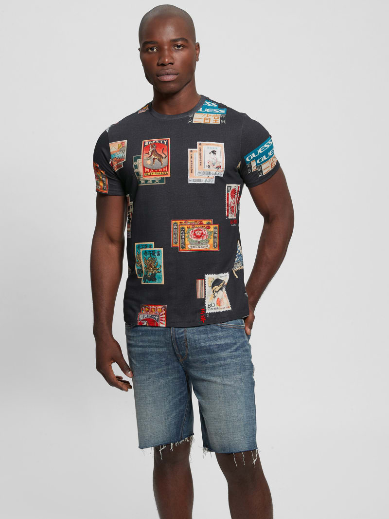 Guess Stamp Collection Tee - Jet Black Multi