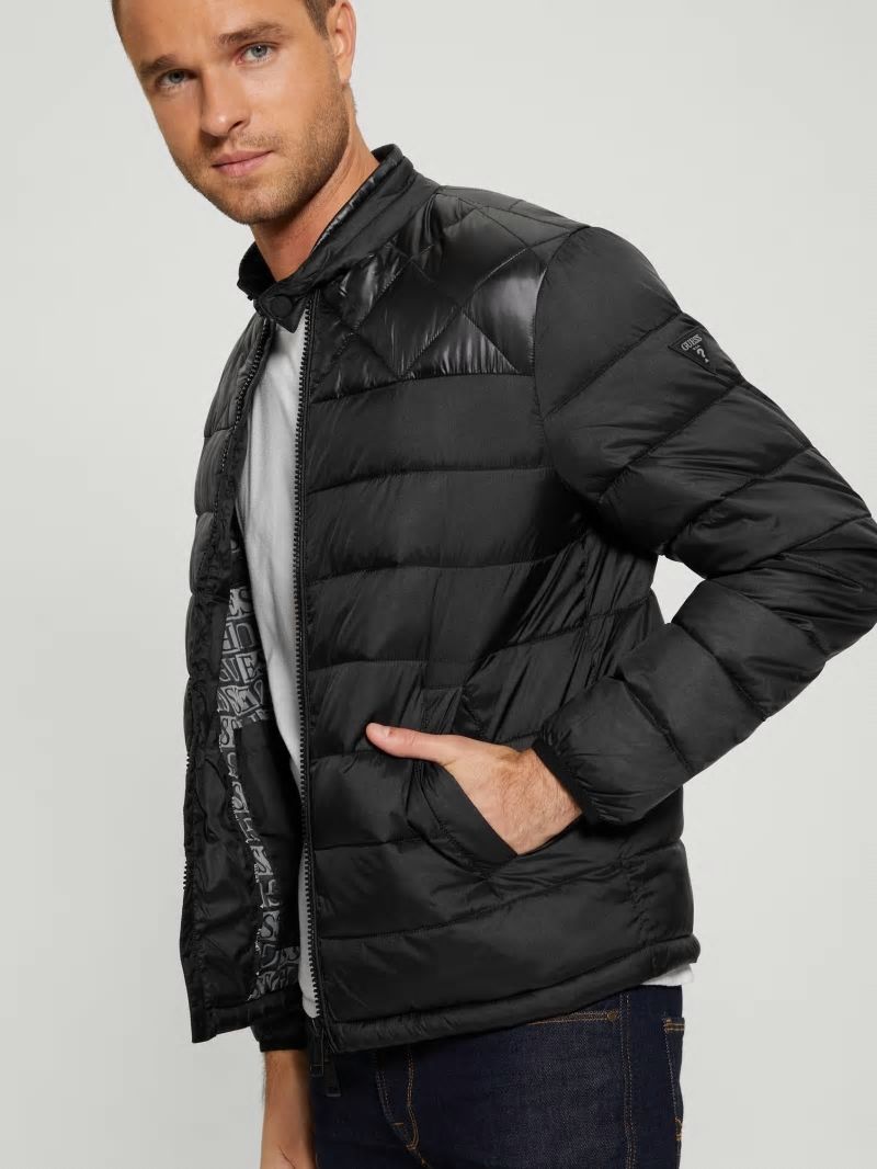 Guess Eco Lightweight Puffer Jacket - Jet Black Multi