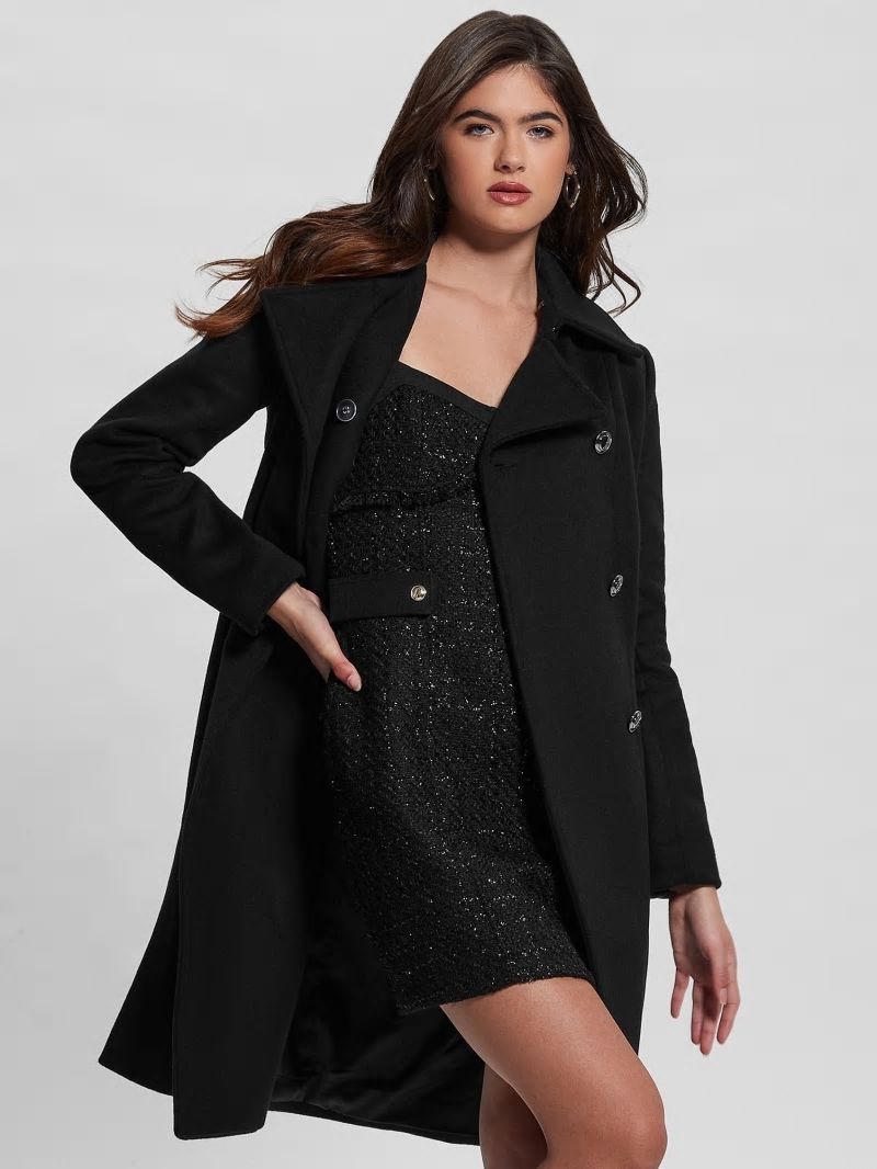 Guess Patrice Wool-Blend Belted Coat - Black