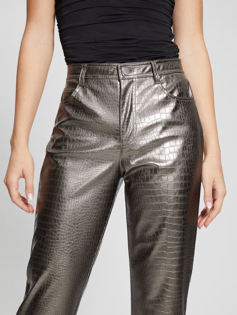 Guess Ambra Metallic Faux-Leather Pants - Antique Metal