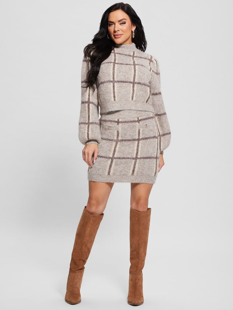 Guess Nadia Plaid Sweater Skirt - Natural Siena Multi