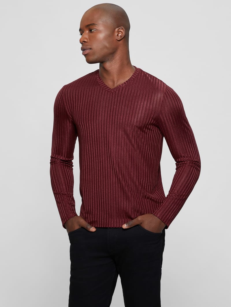 Guess Warehouse V-Neck Knit Tee - Red Noir