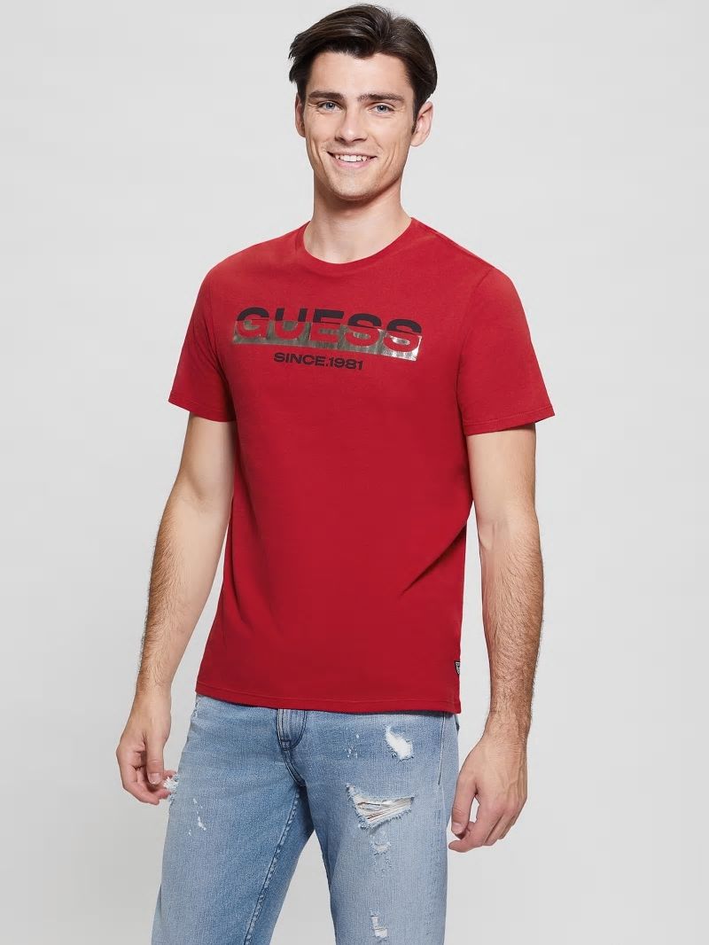 Guess Eco Metallic-Accented Tee - Chili Red