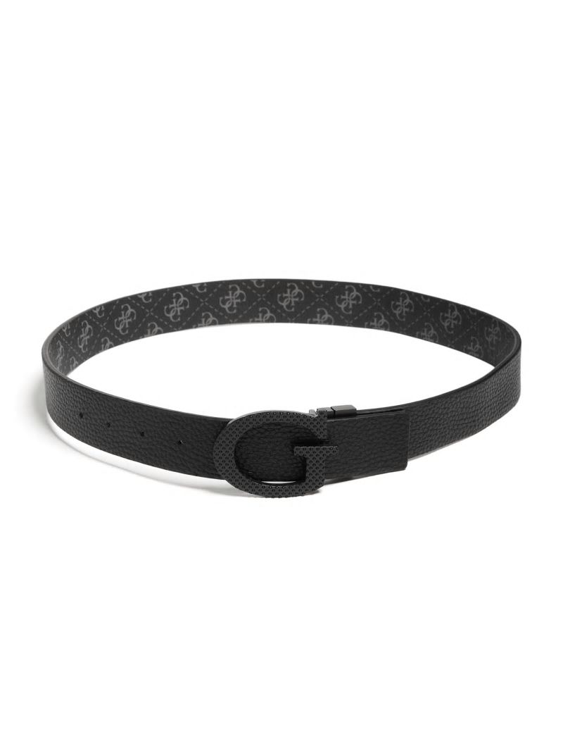 Guess Reversible Charcoal Quattro G Belt - Black Snakeskin