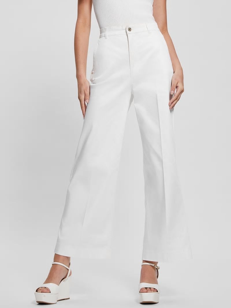 Guess Darma Satin High-Rise Wide-Leg Pants - Pure White