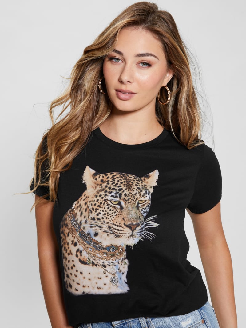 Guess Leopard Jewelry Tee - Black