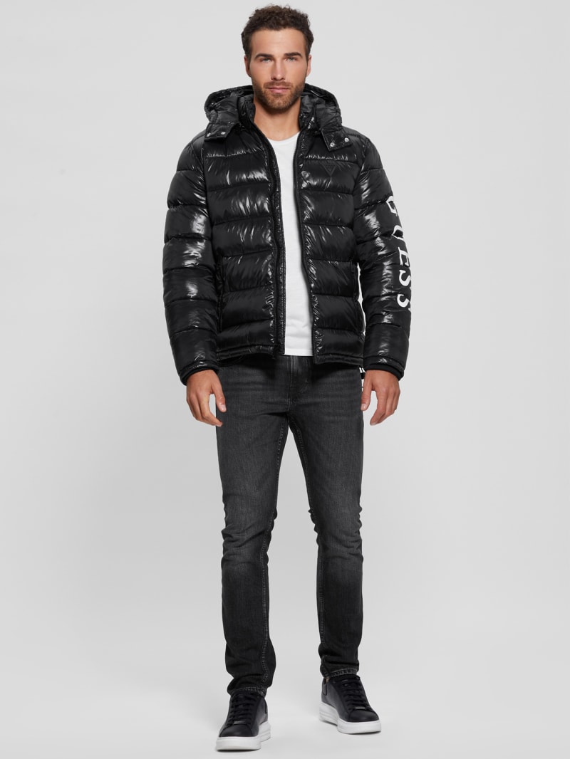 Guess Shiny Hooded Puffer Jacket - Black