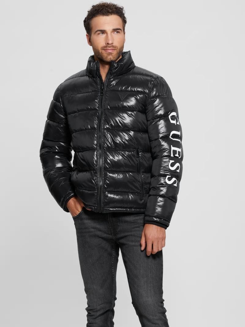 Guess Shiny Hooded Puffer Jacket - Black