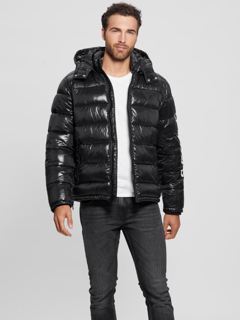 Guess Shiny Hooded Puffer Jacket - Black