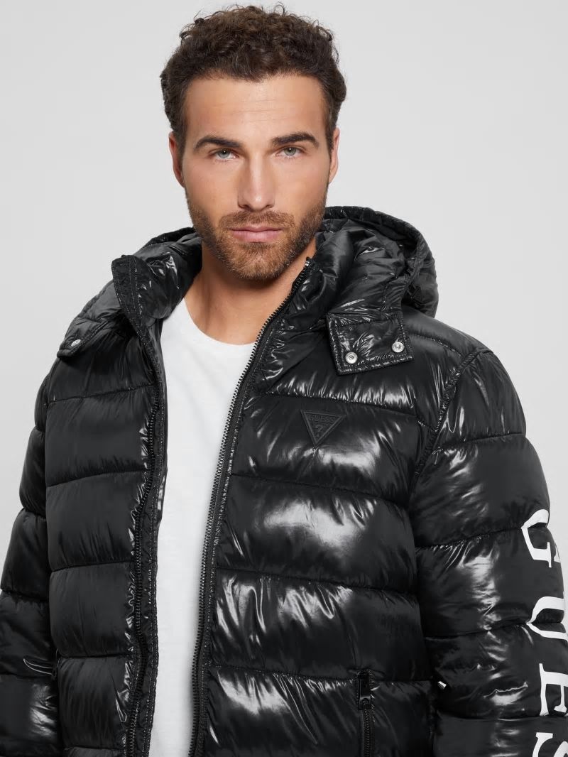 Guess Shiny Hooded Puffer Jacket - Black