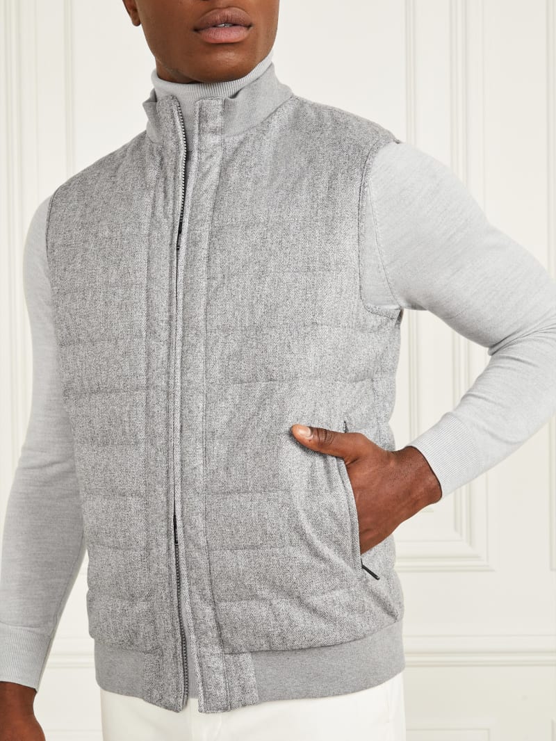 Guess Quilted Twill Vest - Grey Herringbone Melange