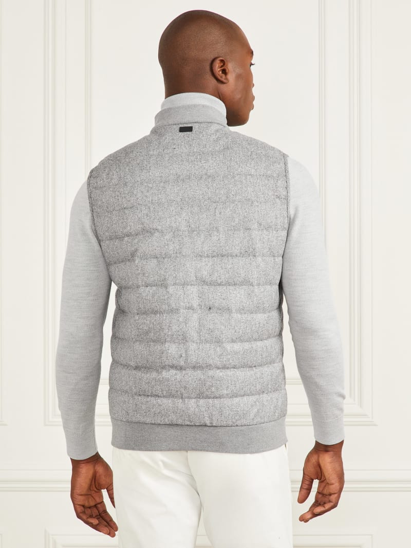 Guess Quilted Twill Vest - Grey Herringbone Melange