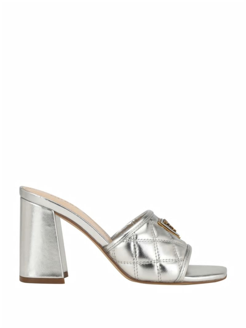 Guess Quilted Block Metallic Heels - Silver 040