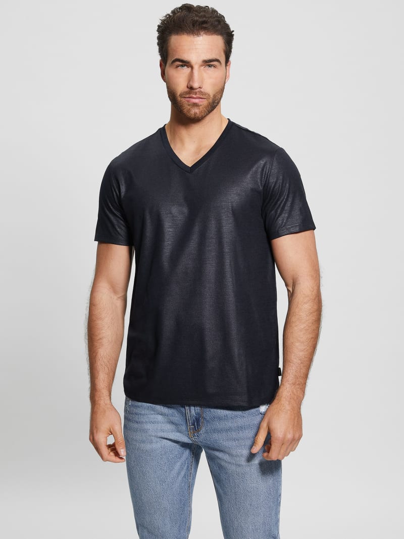 Guess Mason Yoke V-Neck Tee - Bleu éLéGant