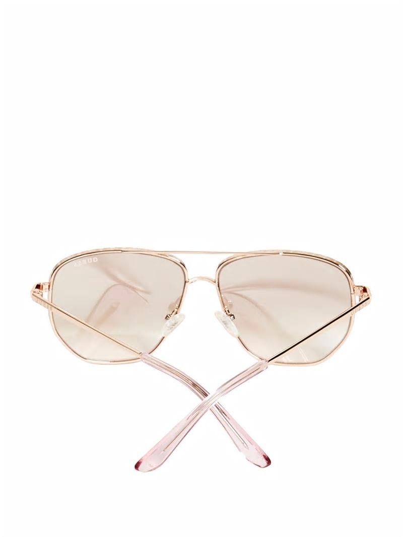 Guess Kelly Aviator Sunglasses - Shiny Rose Gold/Bordeaux