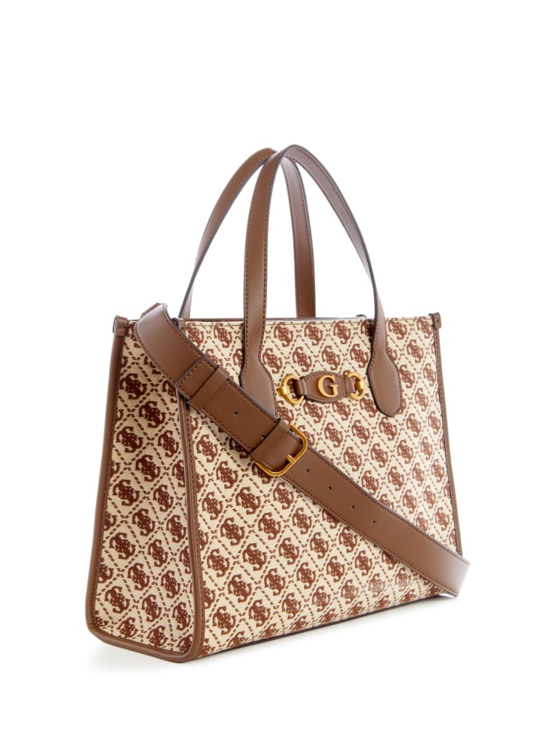 Guess Izzy Jacquard Logo Tote - Brown Multi