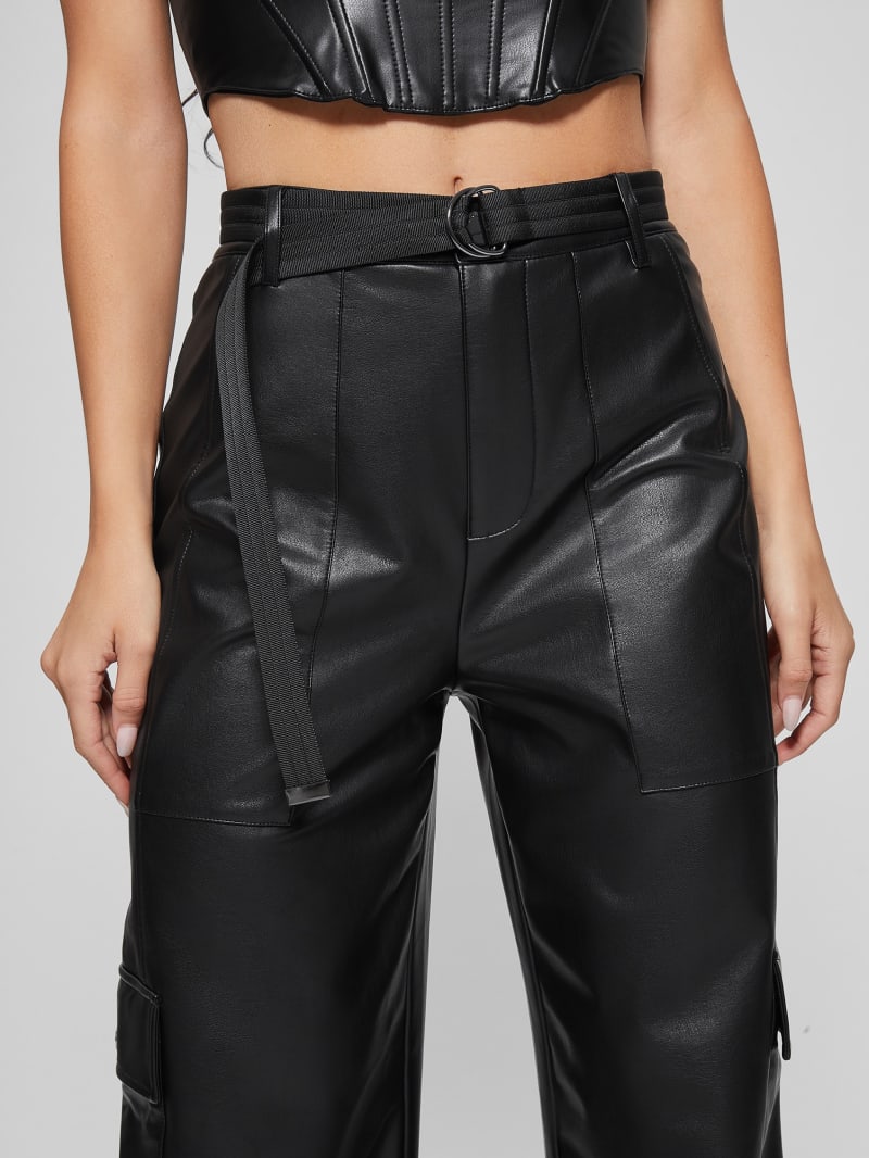 Guess Gwen Faux-Leather Cargo Pants - Jet Black Multi