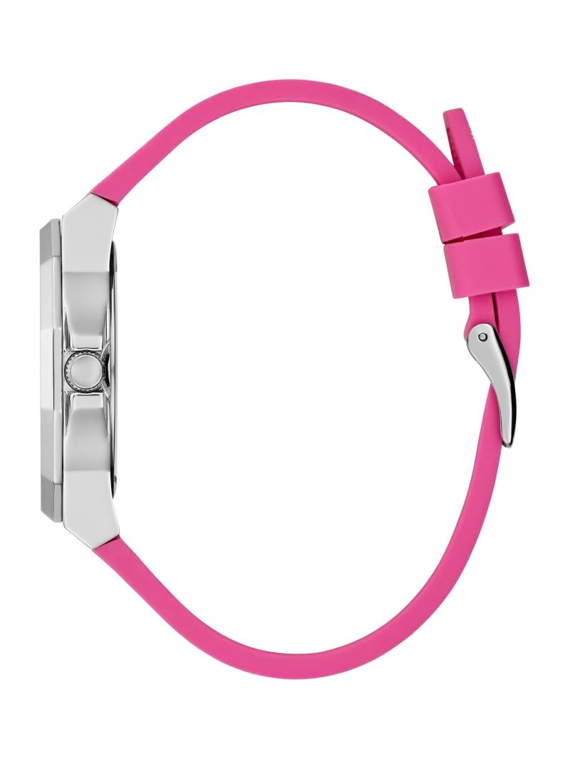 Guess Pink Silicon Watch - Silver