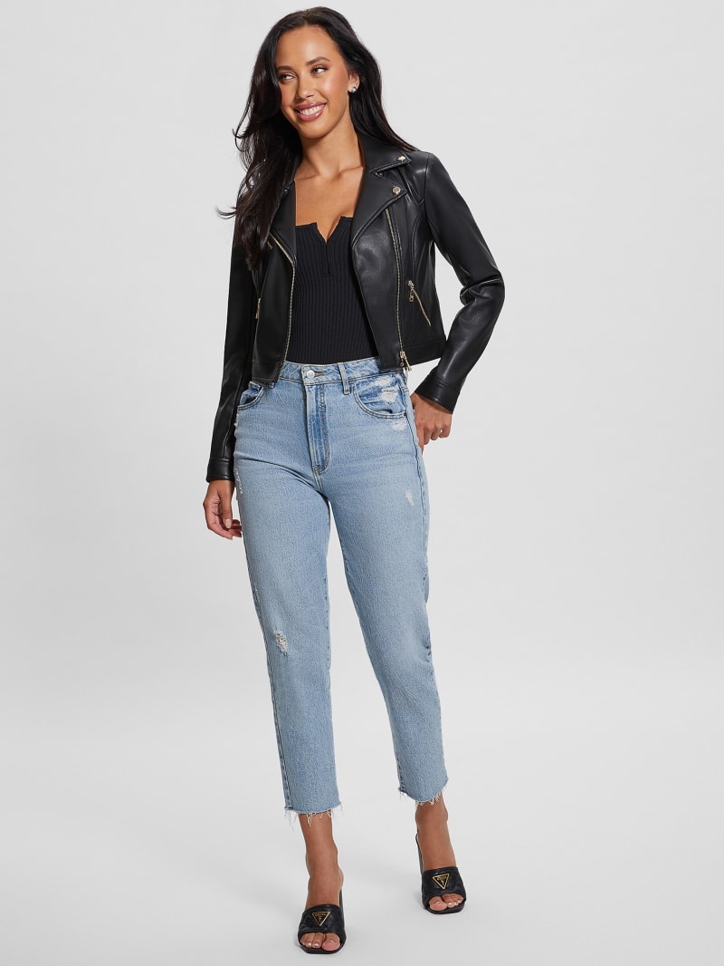 Guess Venom Cropped Moto Jacket - Jet Black Multi