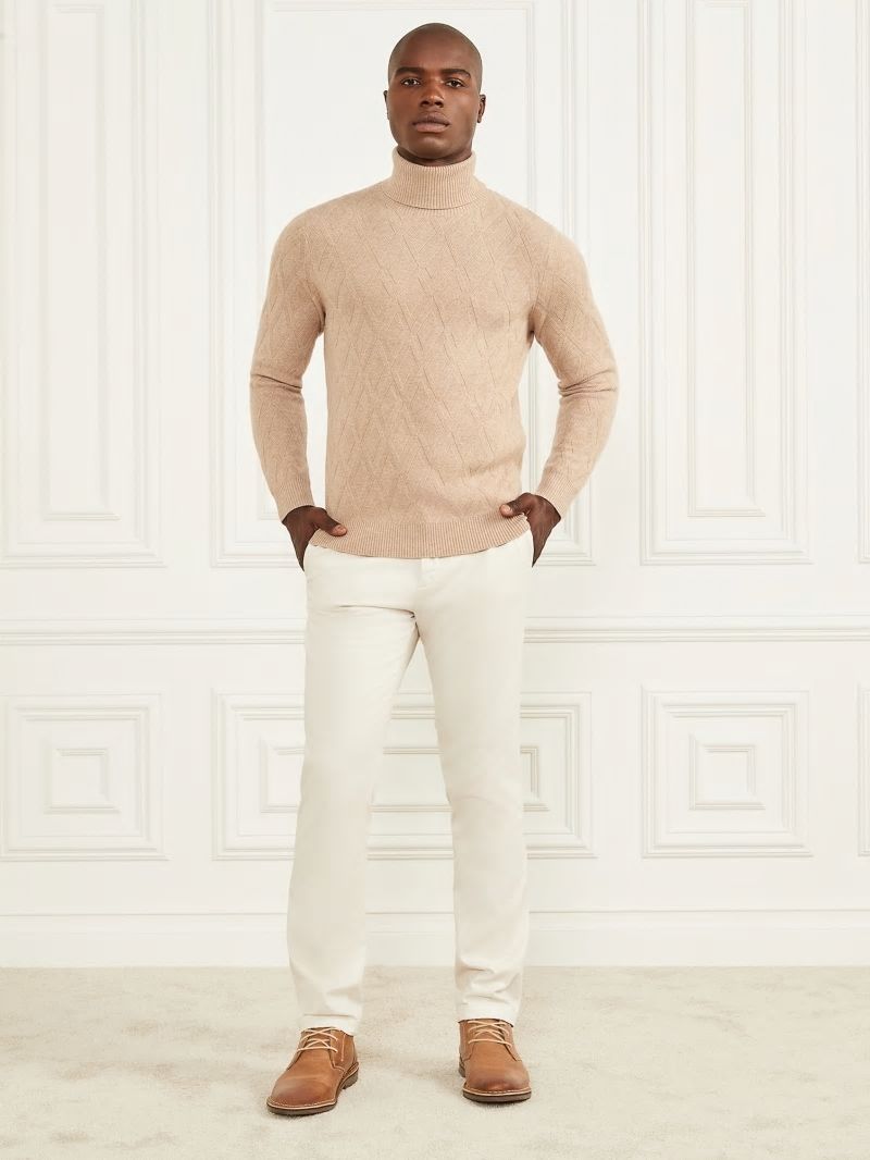 Guess Eco Rhombus Turtleneck Sweater - Herb Tan