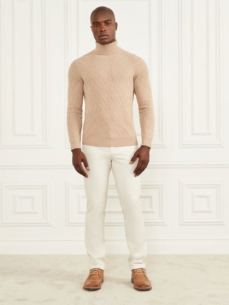 Guess Eco Rhombus Turtleneck Sweater - Herb Tan