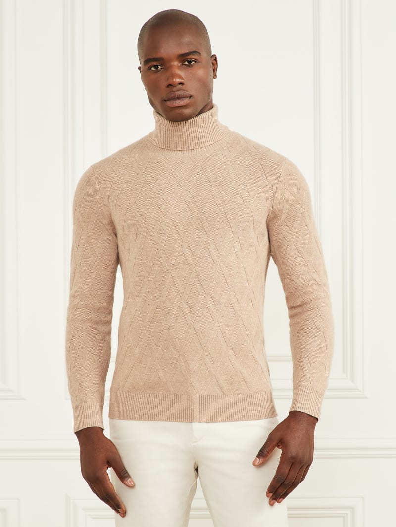 Guess Eco Rhombus Turtleneck Sweater - Herb Tan