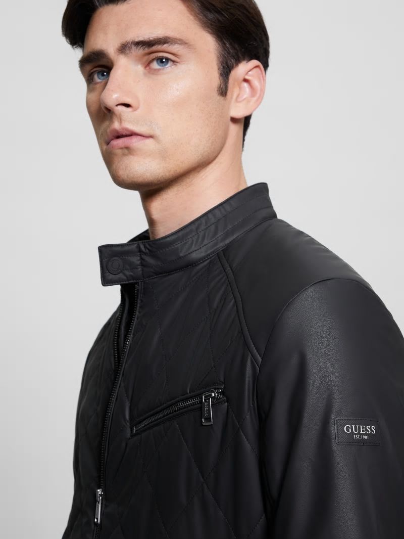 Guess Quilted Biker Jacket - Black