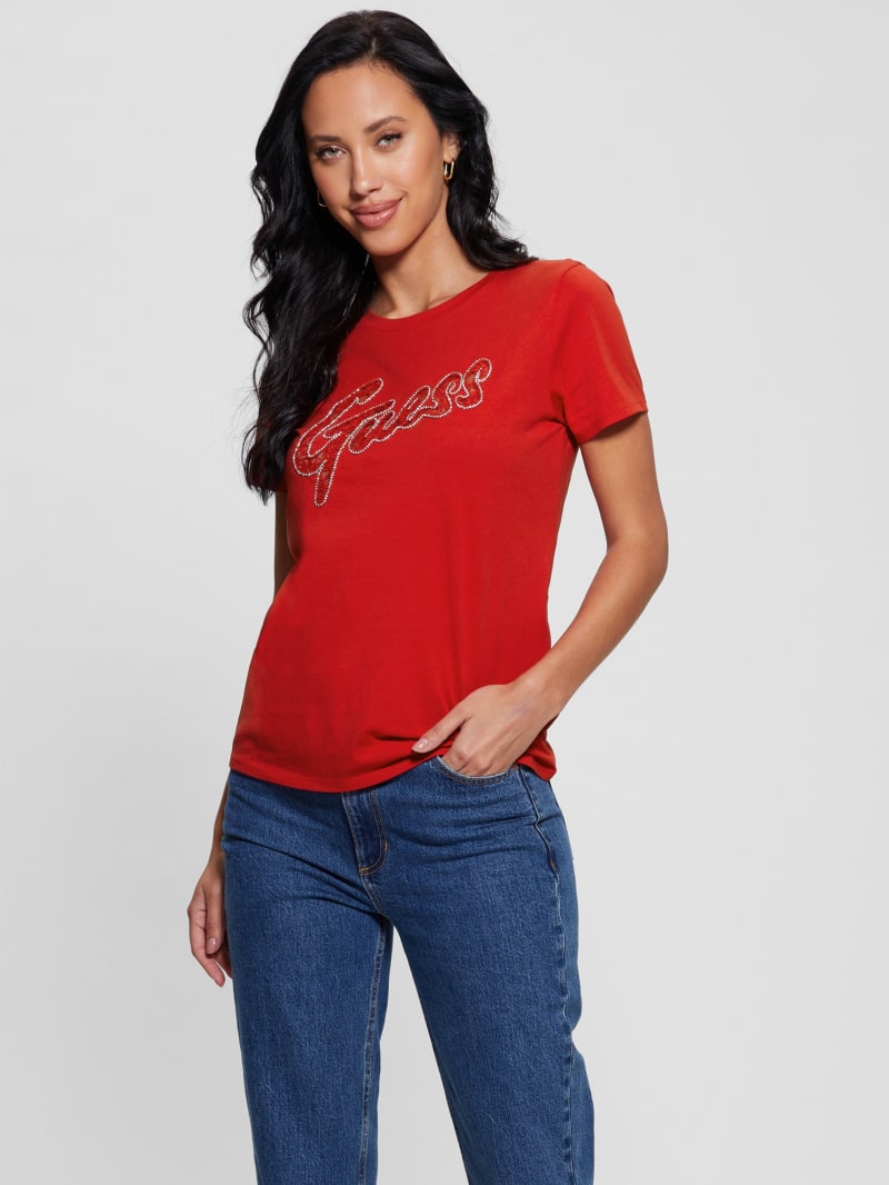 Guess Embellished Logo Tee - Delicious Red