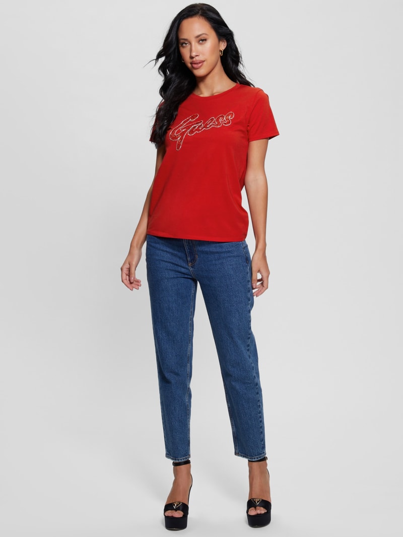 Guess Embellished Logo Tee - Delicious Red