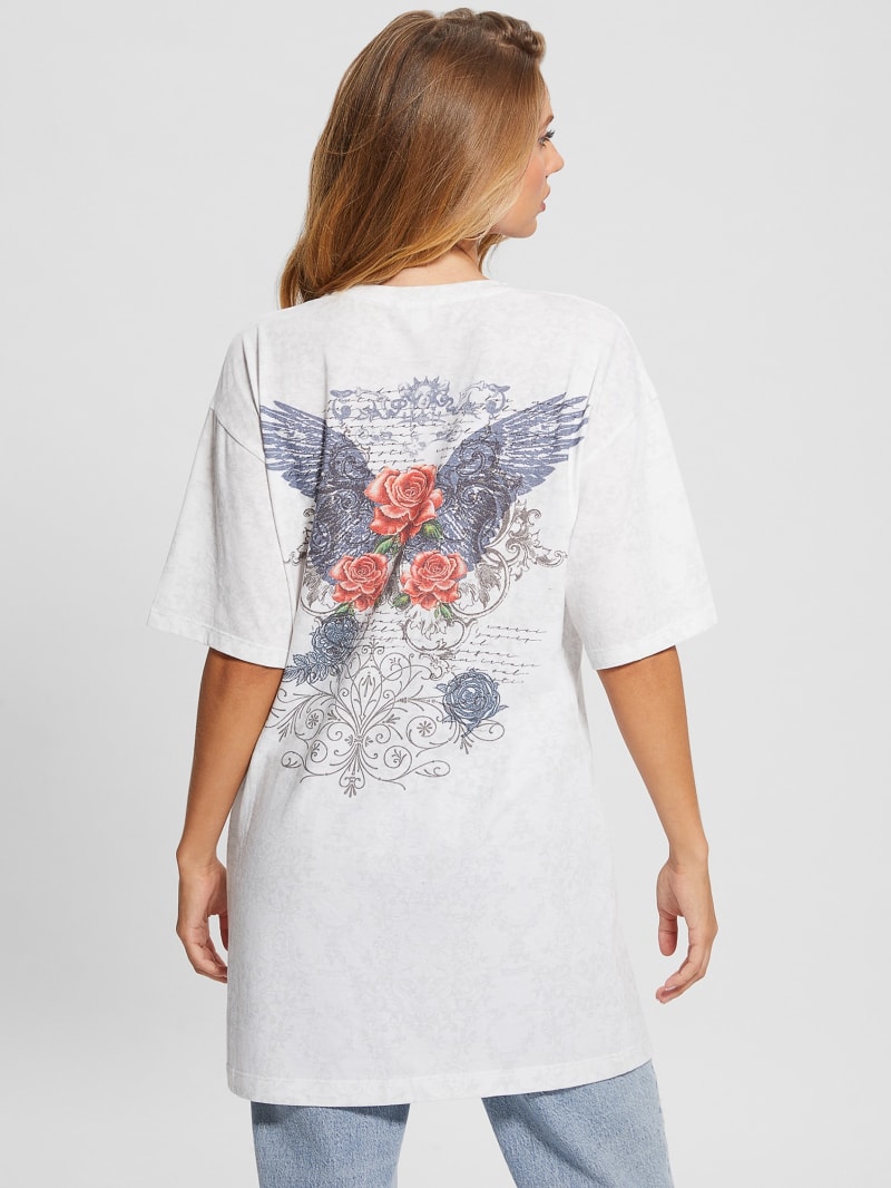 Guess Rose Wings Oversized Graphic Tee - Pure White Multi