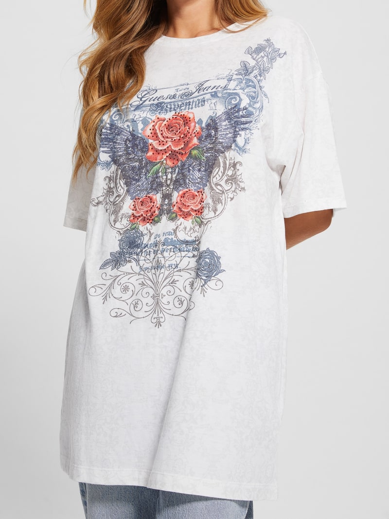 Guess Rose Wings Oversized Graphic Tee - Pure White Multi