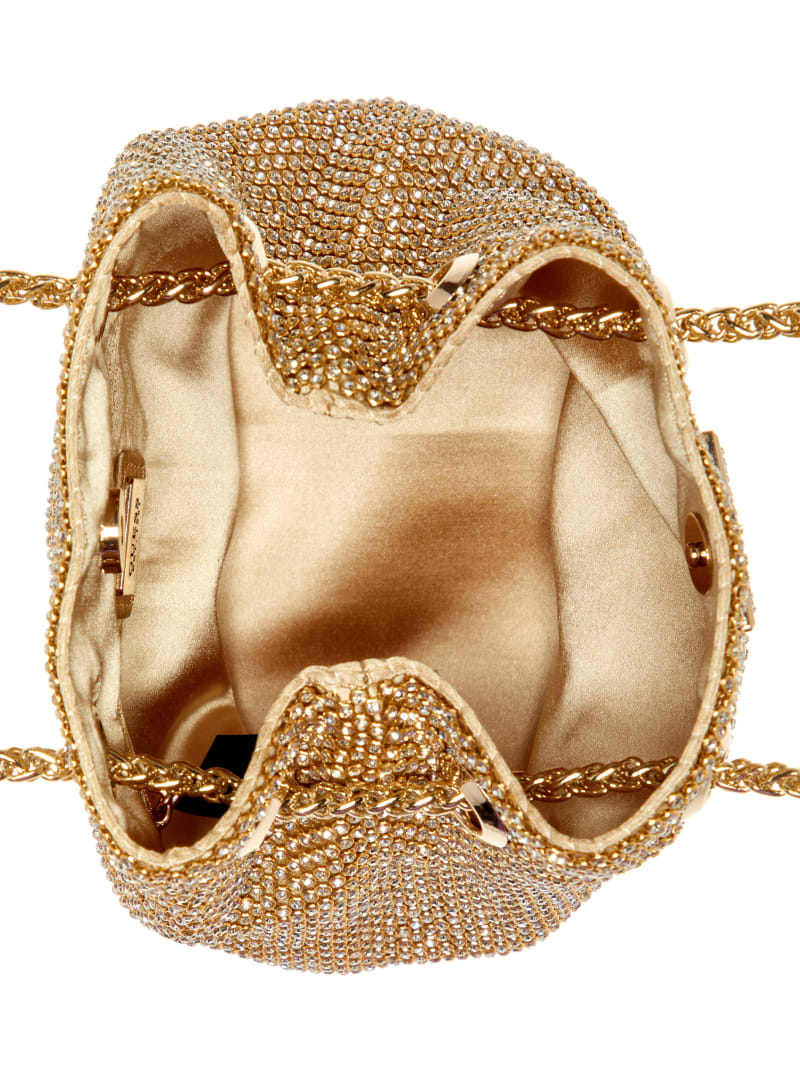 Guess Lua Rhinestone Mesh Mini Pouch Bag - Gold