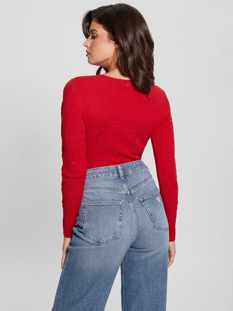 Guess Laurel Micro Sequin Sweater - Delicious Red Multi