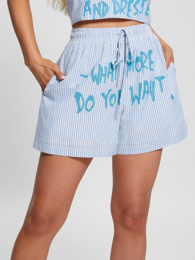 Guess Striped Gingham Slogan Shorts - All I Do Is Chambray Mult