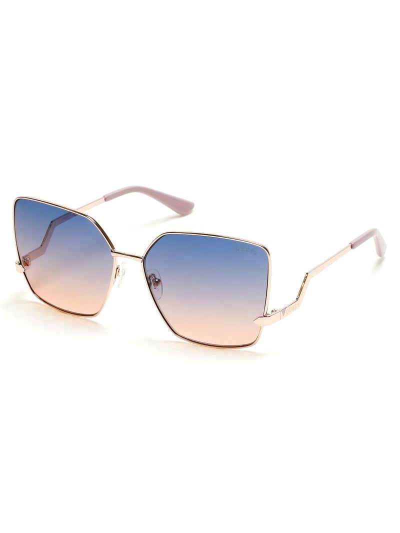 Guess Oversized Square Zigzag Sunglasses - Shiny Rose Gold/Gradient