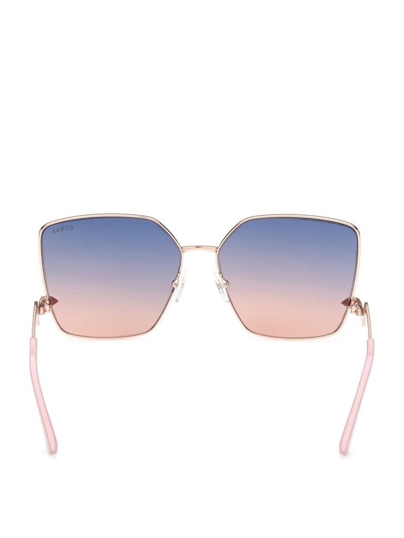 Guess Oversized Square Zigzag Sunglasses - Shiny Rose Gold/Gradient