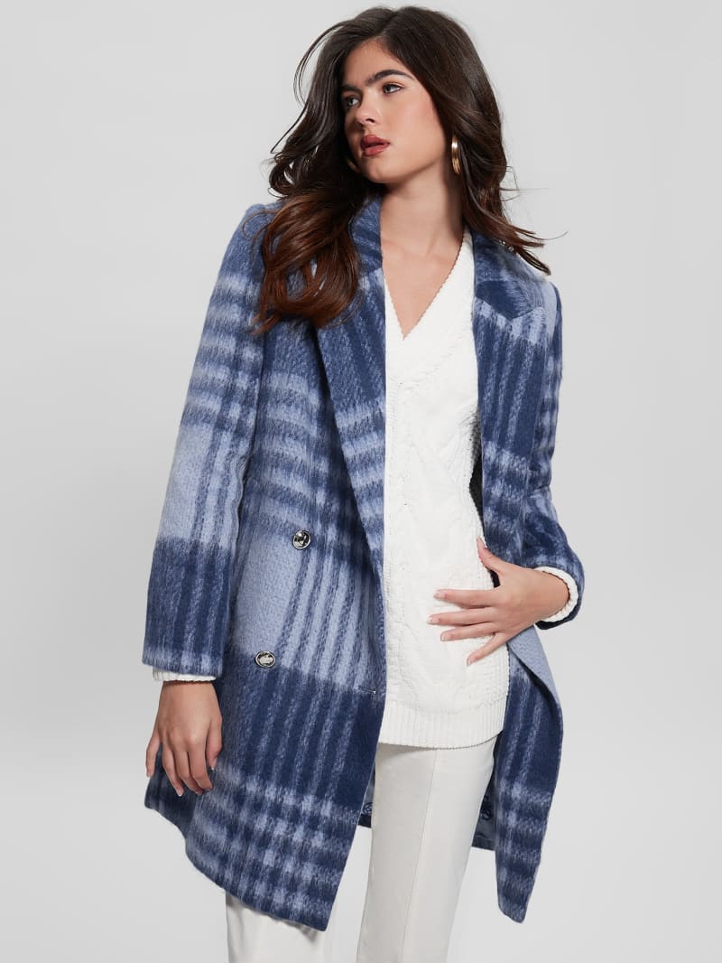 Guess Ramona Plaid Coat - Blue Check