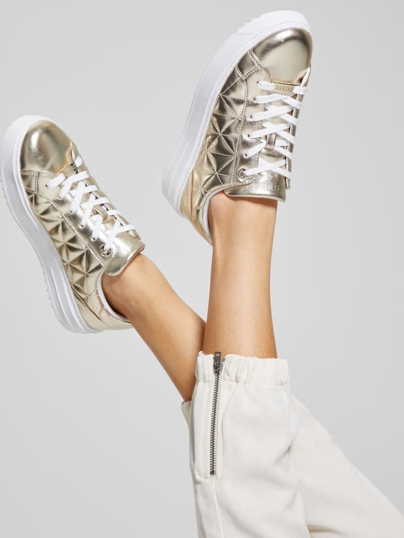 Guess Desena Quilted Metallic Low-Top Sneakers - Gold