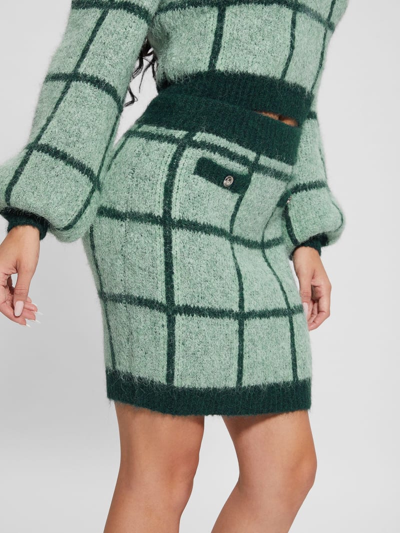 Guess Nadia Plaid Sweater Skirt - Green Check